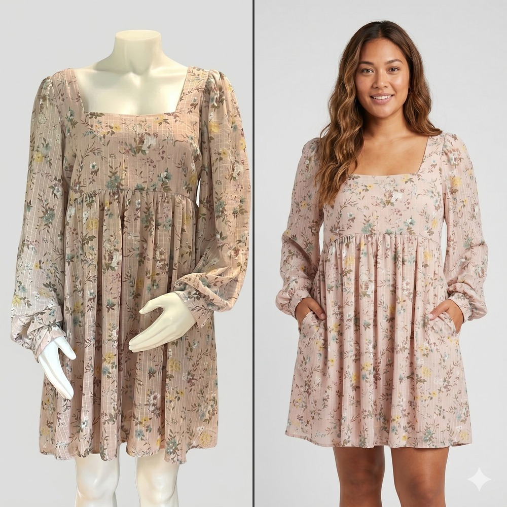blu pepper Floral Babydoll Mini Dress Womens Large Pink Smocked Back Cottagecore